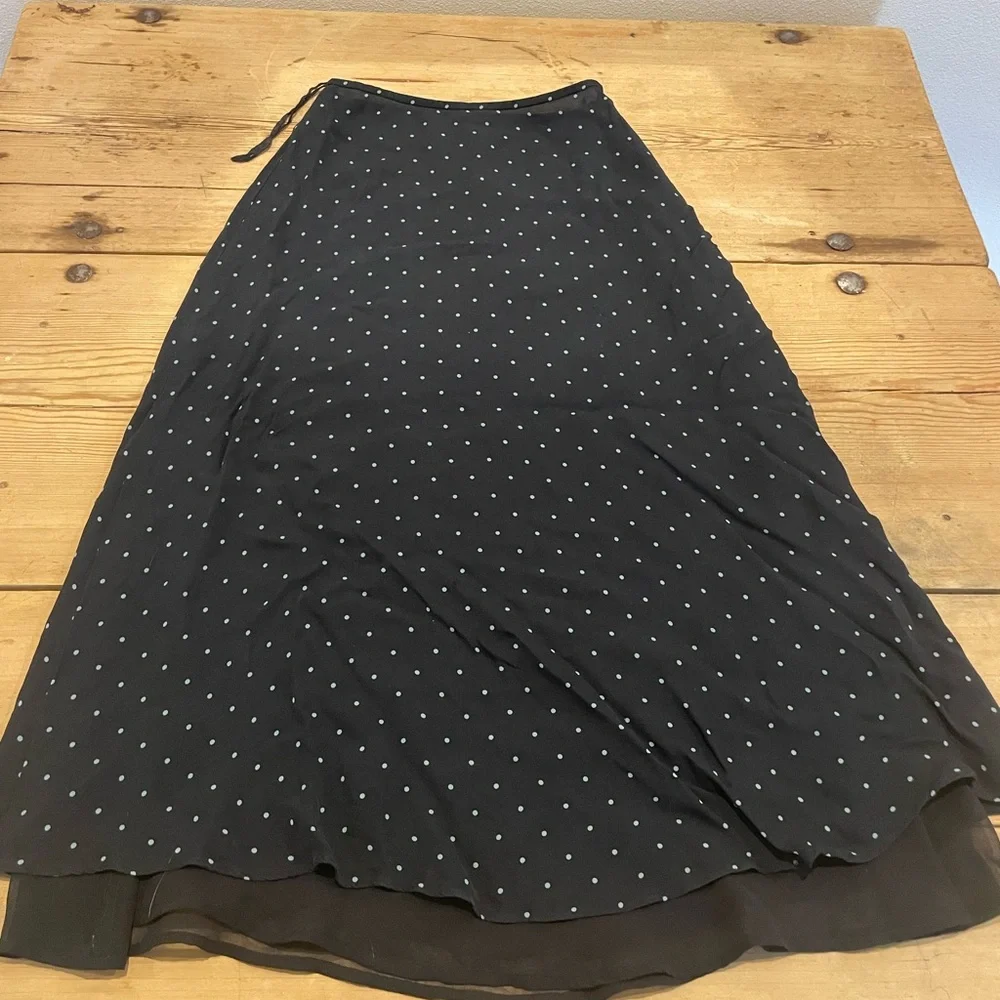 Ralph Lauren Black A-Line Skirt with Blue Dots Silk skirt - Picture 2 of 7